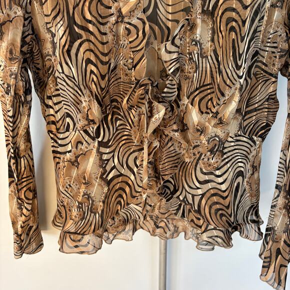 Y2K Hippie Neutral Sheer Blouse Whimsygoth Party Fall Psychedelic Ruffle Medium - Picture 5 of 7